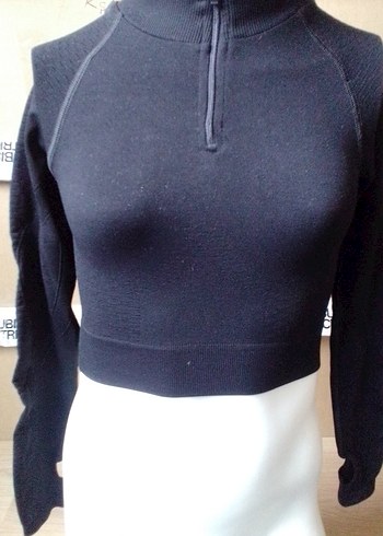 Siyah Yarım Fermuarlı Yüksek Yakalı Kadın Sweatshirt - Görsel 2