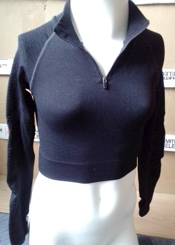 Siyah Yarım Fermuarlı Yüksek Yakalı Kadın Sweatshirt - Görsel 10