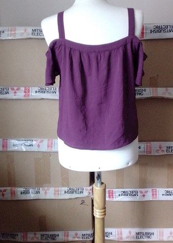 vişne çürüğü Kayık Yaka Kısa Kollu Bluz - Görsel 6