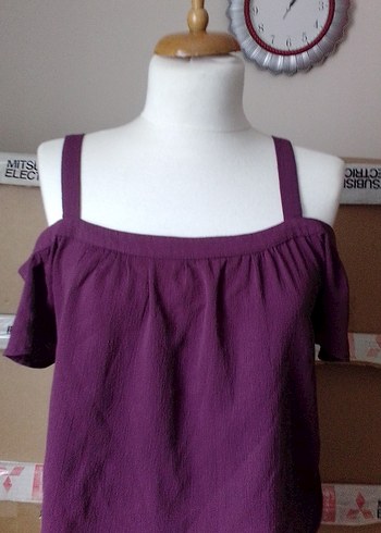 vişne çürüğü Kayık Yaka Kısa Kollu Bluz - Görsel 2