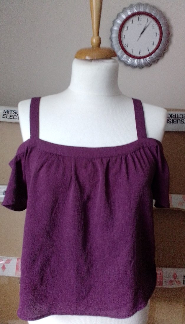 vişne çürüğü Kayık Yaka Kısa Kollu Bluz - Görsel 2