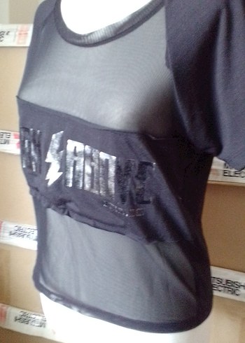 Siyah Transparan Crop Top - Görsel 8