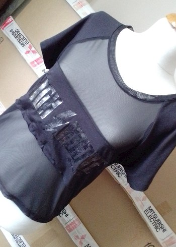 Siyah Transparan Crop Top - Görsel 4