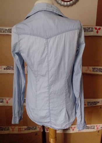 Mavi Uzun Kollu Denim Kadın Gömlek - Görsel 13