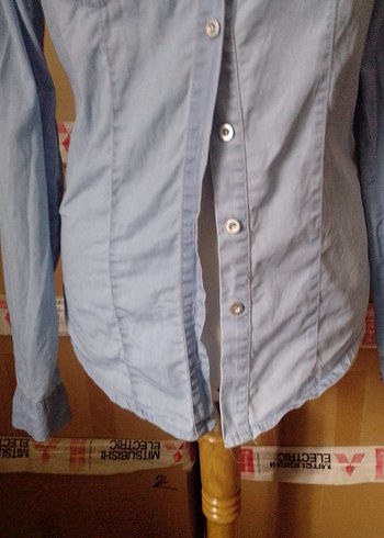 Mavi Uzun Kollu Denim Kadın Gömlek - Görsel 4