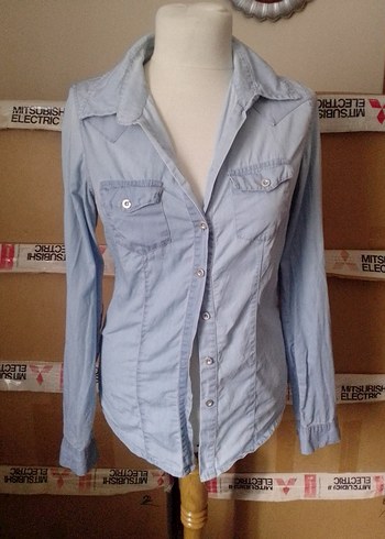 Mavi Uzun Kollu Denim Kadın Gömlek - Görsel 2