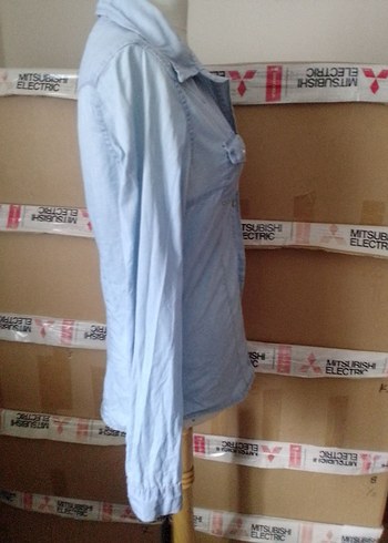 Mavi Uzun Kollu Denim Kadın Gömlek - Görsel 11