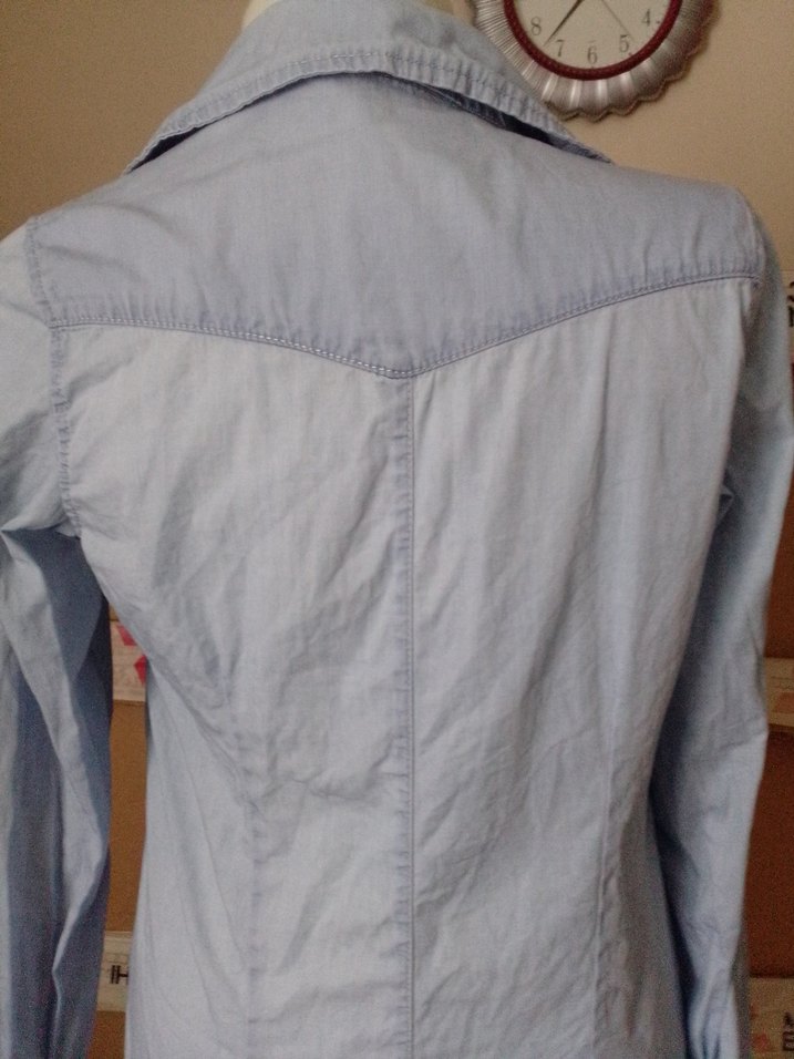 Mavi Uzun Kollu Denim Kadın Gömlek - Görsel 5