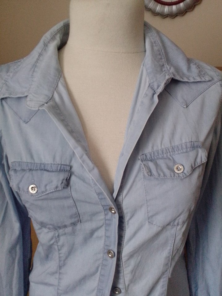 Mavi Uzun Kollu Denim Kadın Gömlek - Görsel 3