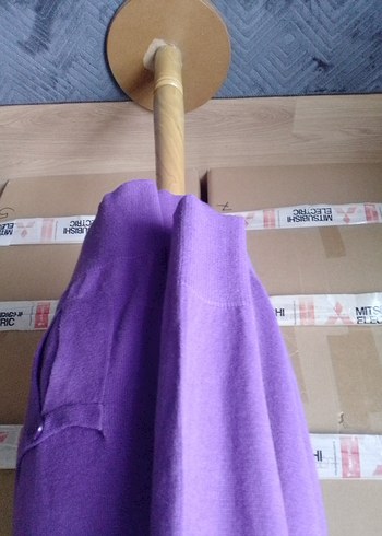 Mor Düğmeli Kadın Triko Hırka - Görsel 6