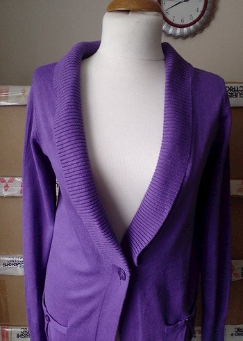 Mor Düğmeli Kadın Triko Hırka - Görsel 5