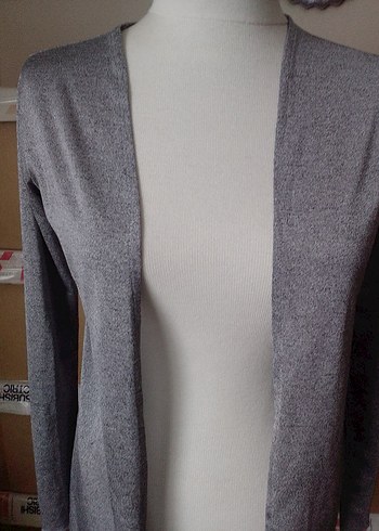 Gri Midi Kadın Hırka Notch Yaka - Görsel 4