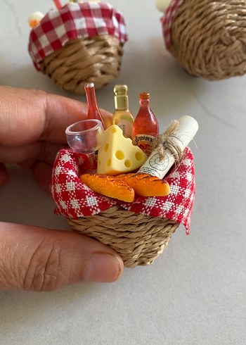 Diğer Kırmızı Ekose Desenli Mini Sepet buzdolabı magneti