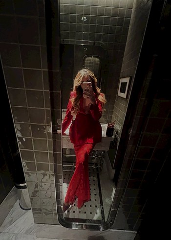 Kırmızı Dantel Detaylı balık etek ve ceket - Görsel 3