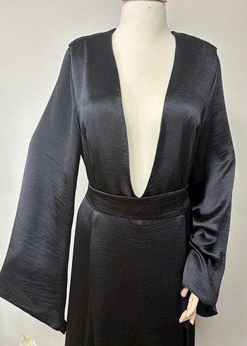 Siyah V Yaka Uzun Kollu  Elbise - Görsel 2