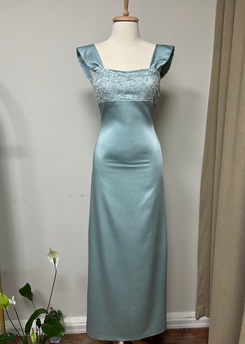 Nakışlı Turkuaz Uzun Abiye Elbise - Görsel 2