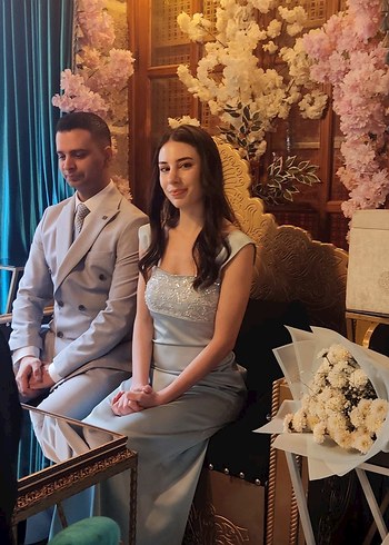 Nakışlı Turkuaz Uzun Abiye Elbise - Görsel 3