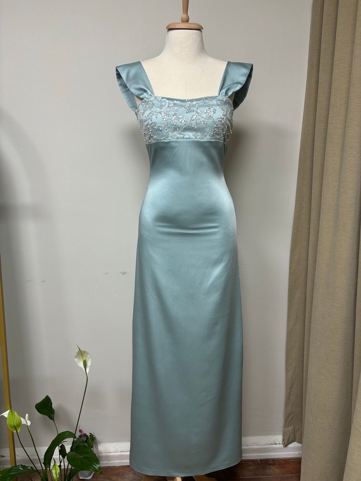 Nakışlı Turkuaz Uzun Abiye Elbise - Görsel 2