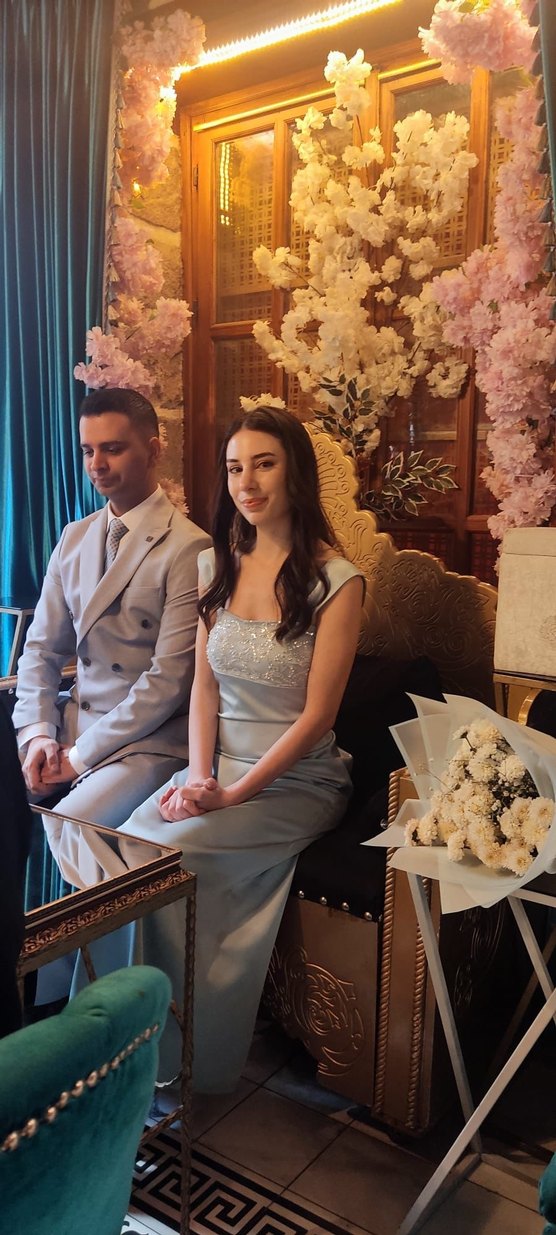 Nakışlı Turkuaz Uzun Abiye Elbise - Görsel 3