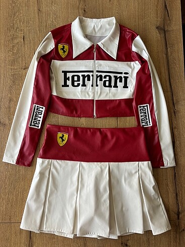 Ferrari yazılı deri etek ceket takım - Görsel 6