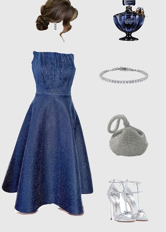 Kaburga etek simli midi abiye elbise - Görsel 2