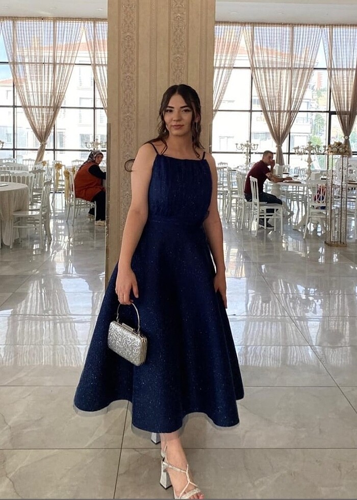 Kaburga etek simli midi abiye elbise - Görsel 3