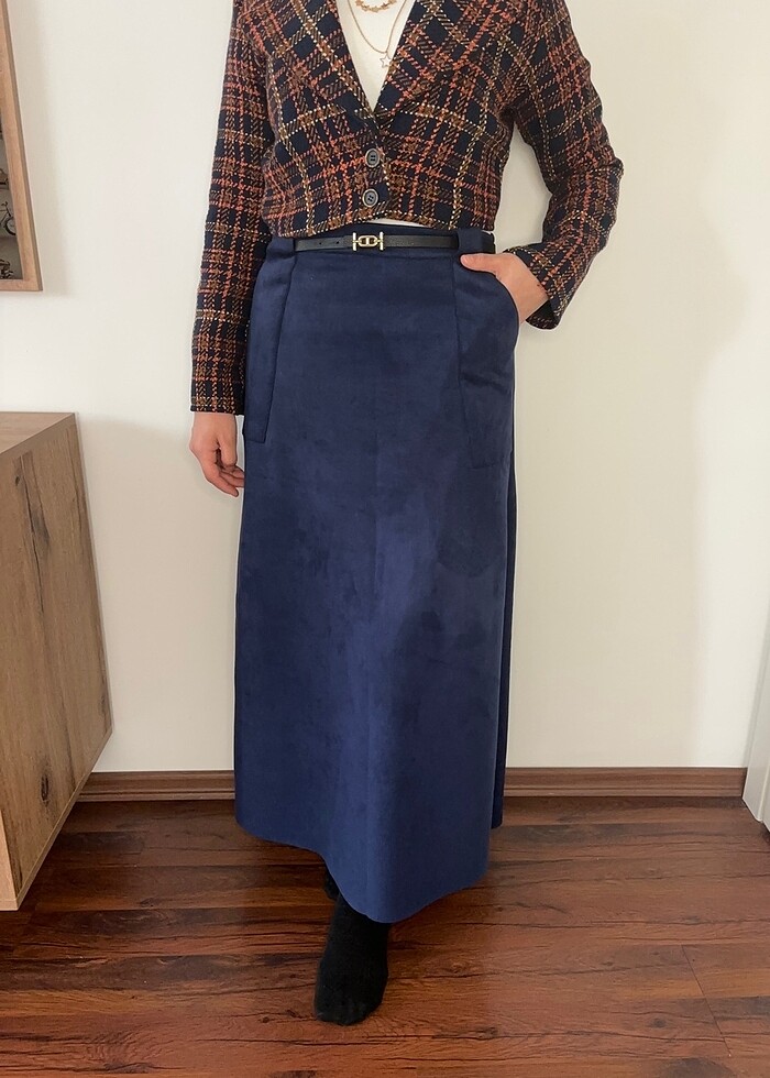 Lacivert Süet etek - Görsel 3