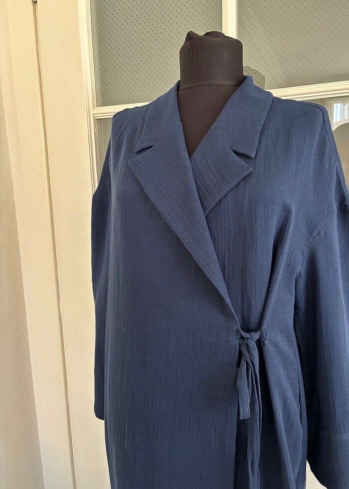 Müslin kumaş uzun ceket - Görsel 4