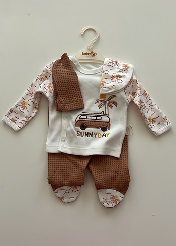 Kahverengi Örme Pamuk Bebek Takımı - Görsel 2