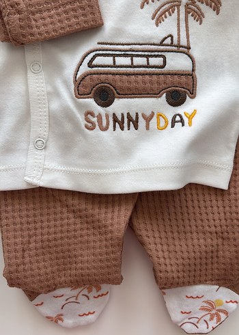 Kahverengi Örme Pamuk Bebek Takımı - Görsel 3