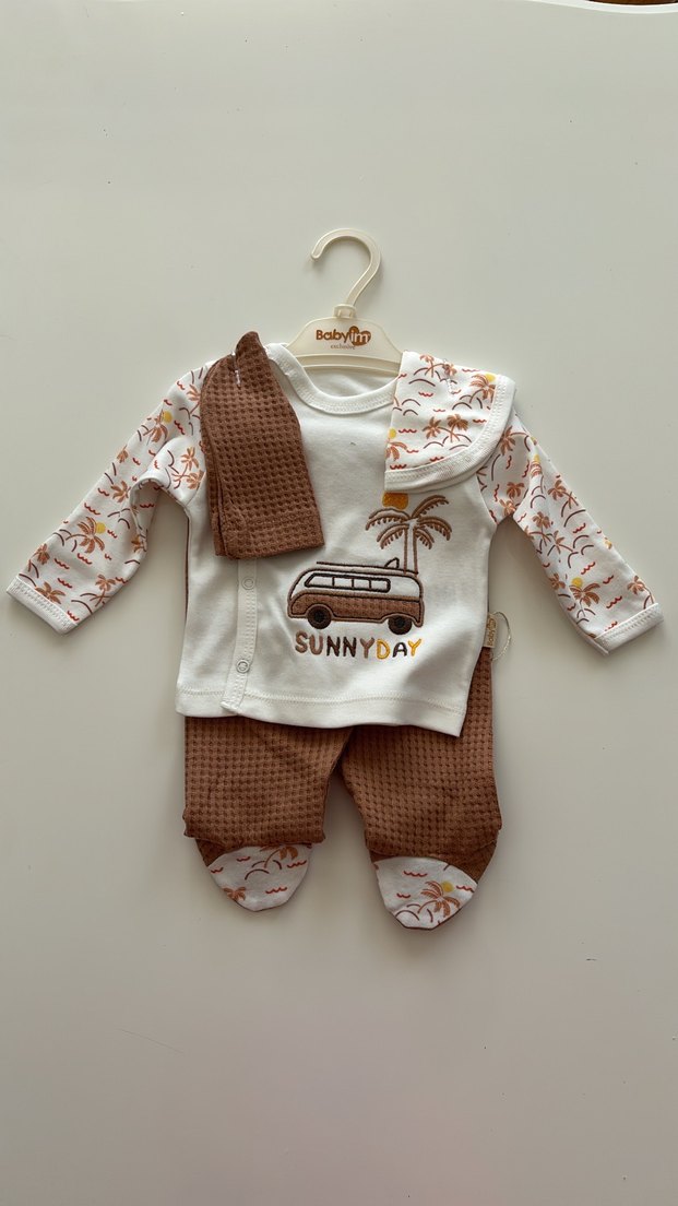 Kahverengi Örme Pamuk Bebek Takımı - Görsel 2