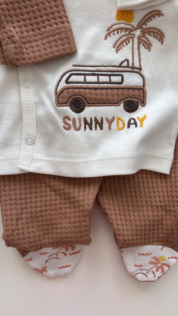 Kahverengi Örme Pamuk Bebek Takımı - Görsel 3