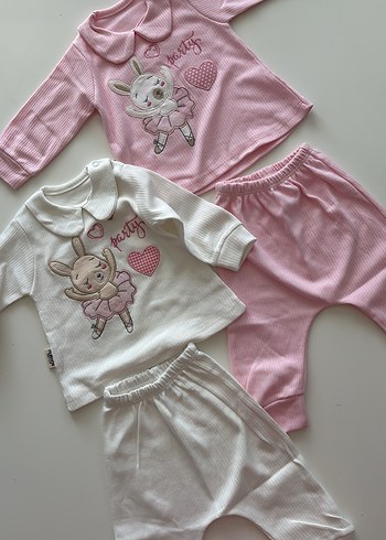 Pembe Nakışlı Bebek Kız Takımı - Görsel 4