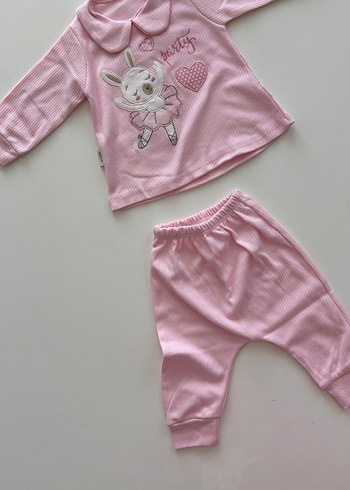 Pembe Nakışlı Bebek Kız Takımı - Görsel 3