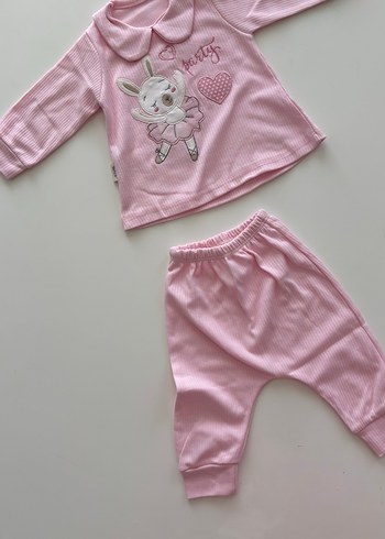 Pembe Nakışlı Bebek Kız Takımı - Görsel 2