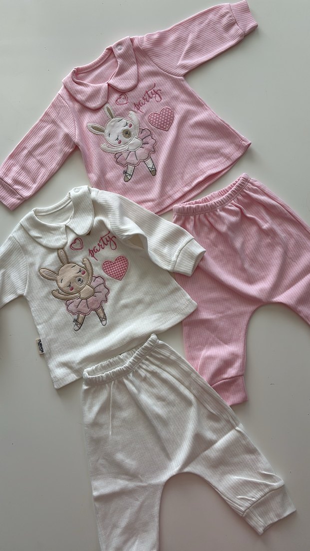 Pembe Nakışlı Bebek Kız Takımı - Görsel 4
