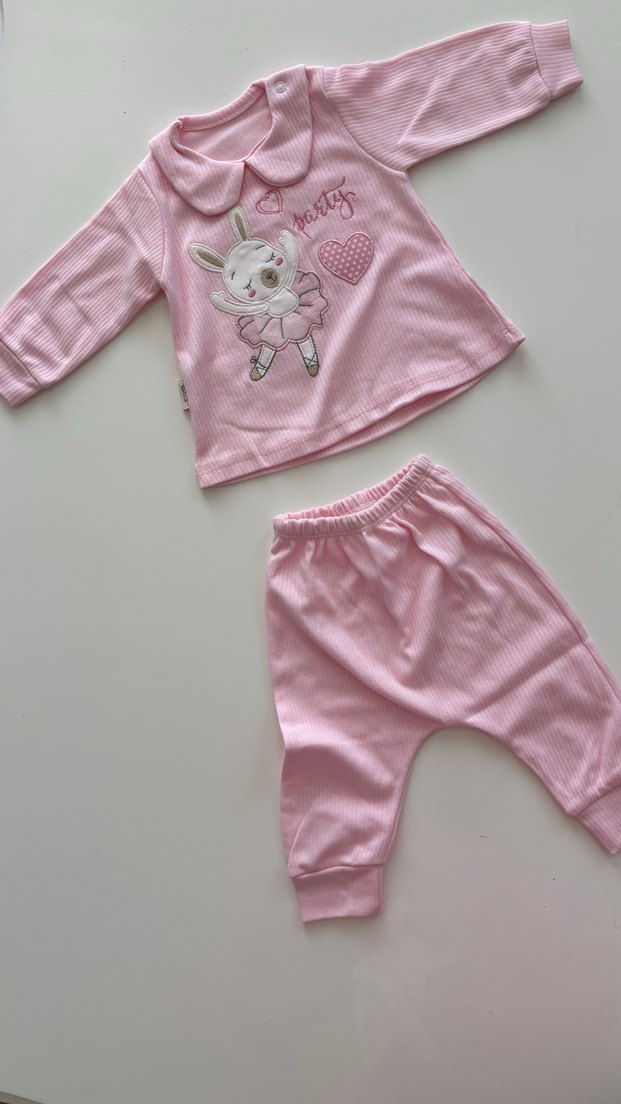 Pembe Nakışlı Bebek Kız Takımı - Görsel 2