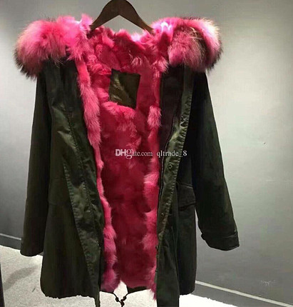 Pembe kürk parka