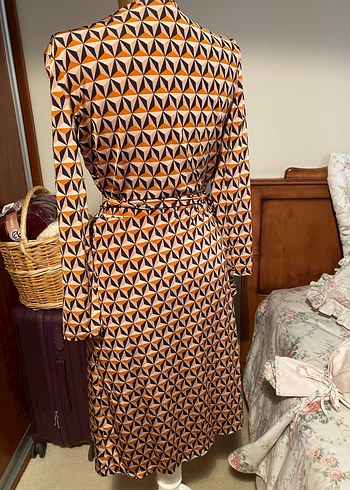 Bohem Uzun Kollu Kahverengi Desenli Elbise - Görsel 3