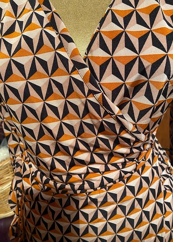 Bohem Uzun Kollu Kahverengi Desenli Elbise - Görsel 2