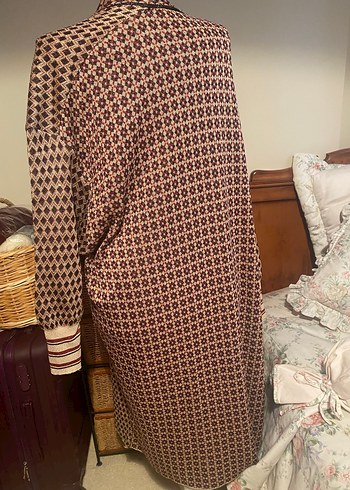 Uzun Kahverengi Desenli Bohem Kadın Hırka - Görsel 3