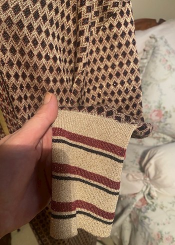 Uzun Kahverengi Desenli Bohem Kadın Hırka - Görsel 2