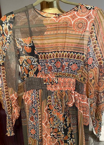 Bohem Desenli Uzun Kollu Kadın Elbise - Görsel 2