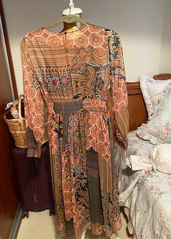 Bohem Desenli Uzun Kollu Kadın Elbise - Görsel 3