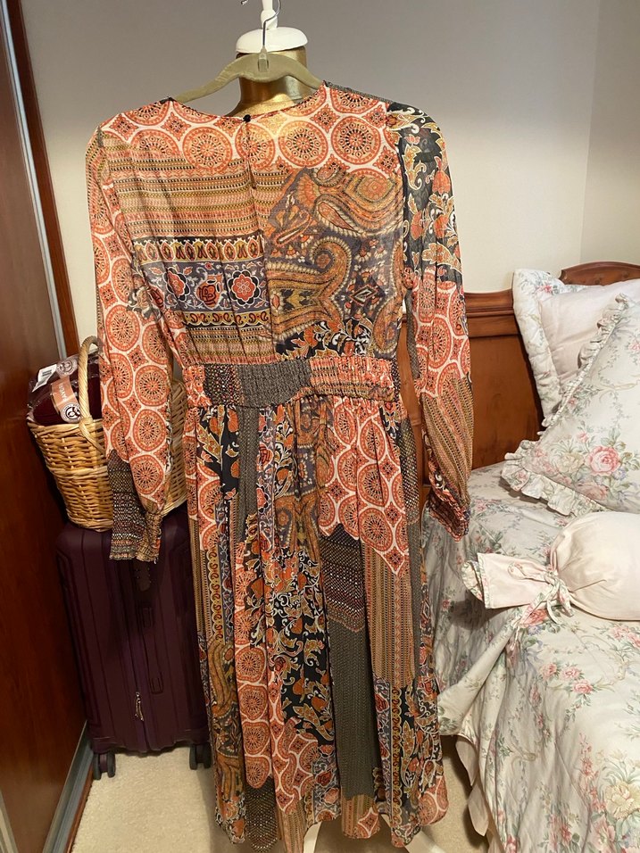 Bohem Desenli Uzun Kollu Kadın Elbise - Görsel 3