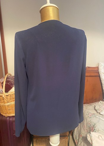 Kadın Lacivert V Yaka Dökümlü Bluz - Görsel 2