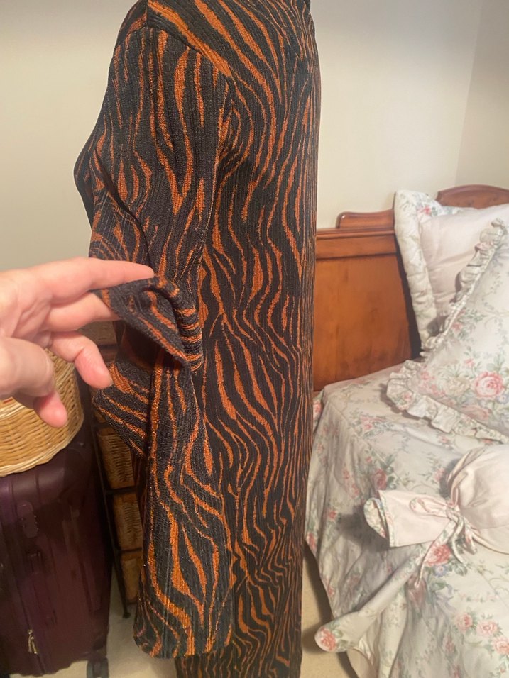 Uzun Kollu Zebra Desenli Kahverengi Elbise - Görsel 3