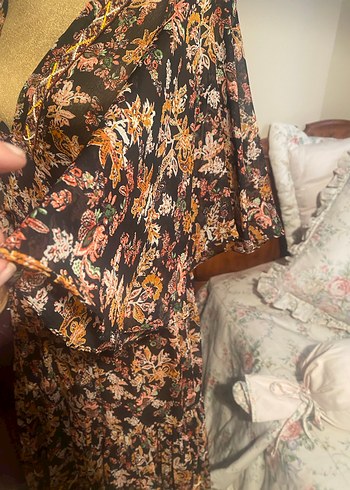 V Yaka Bağcıklı Bohem Uzun Elbise - Görsel 3