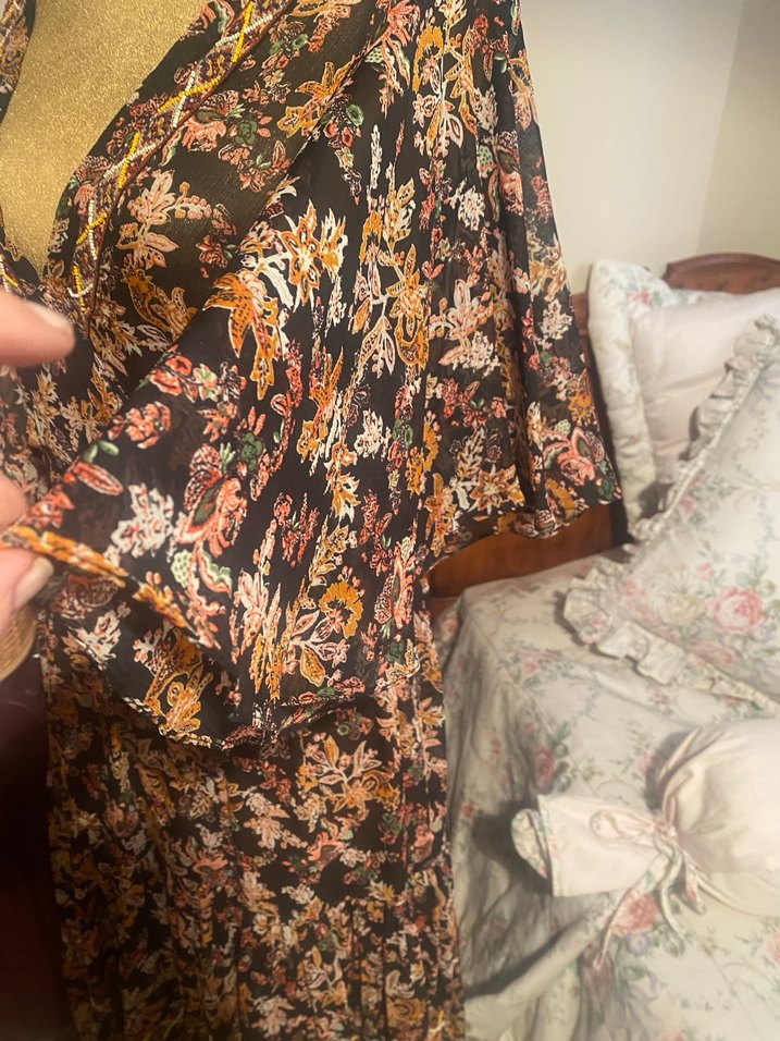 V Yaka Bağcıklı Bohem Uzun Elbise - Görsel 3