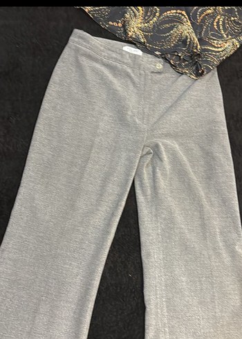 Gri Bağlama Desenli Düğmeli Kadın Kot Pantolon - Görsel 3